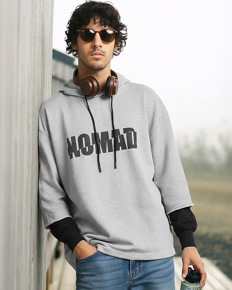 bewakoof Men's Grey No Mad Typography Super Loose Fit Hoodies - Image 1